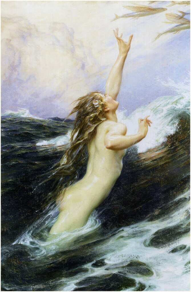 AI caption: a painting of a woman in the ocean, painting