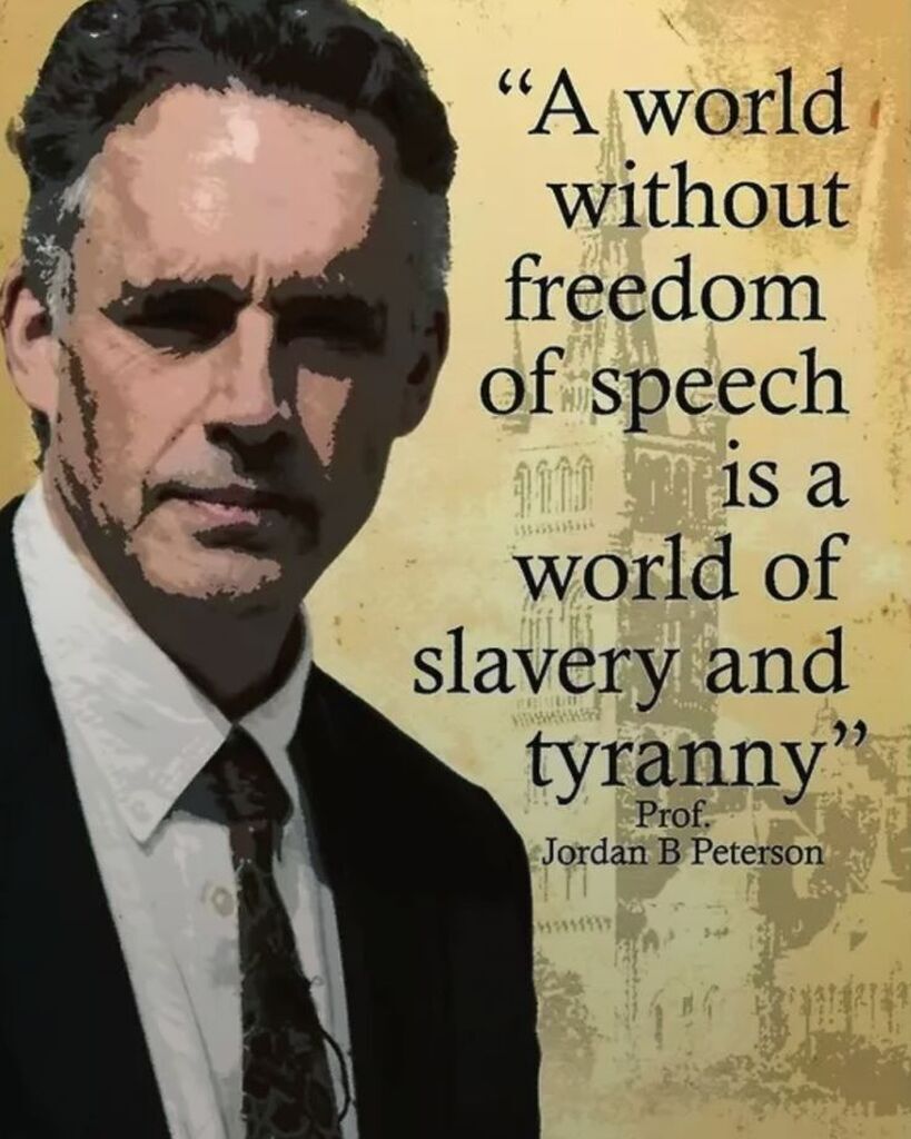 AI caption: a man in a suit and tie with the quote a world without freedom of speech is a world of slavery and tyranny, portrait