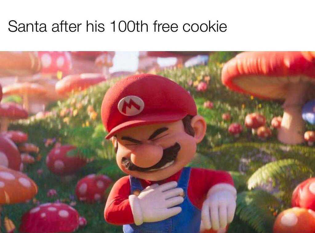 AI caption: a mario character with a santa hat and a cookie, meme