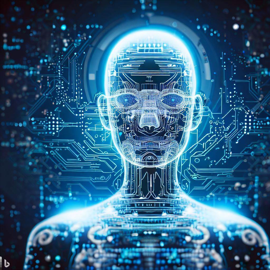 AI caption: a human face with a computerized face, abstract