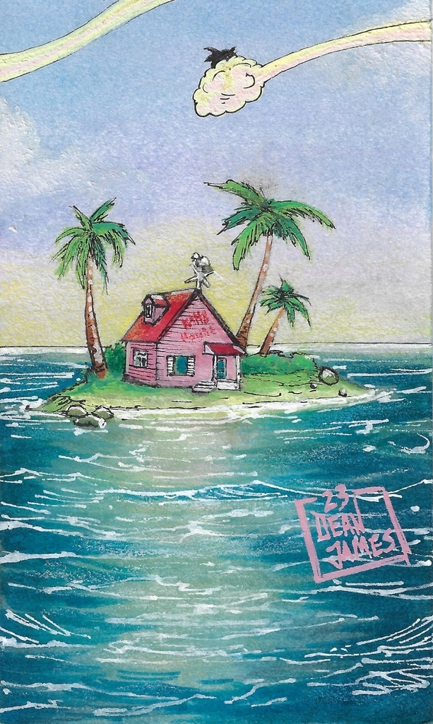 AI caption: a cartoon of a house on an island with palm trees, cartoon