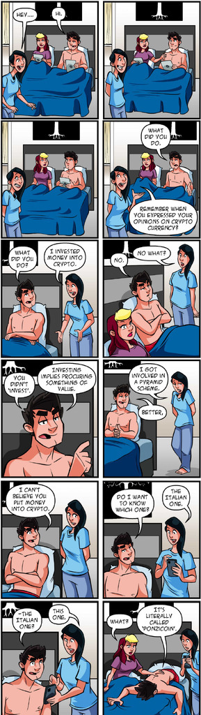 AI caption: a comic strip showing a man and woman in bed, comic strip