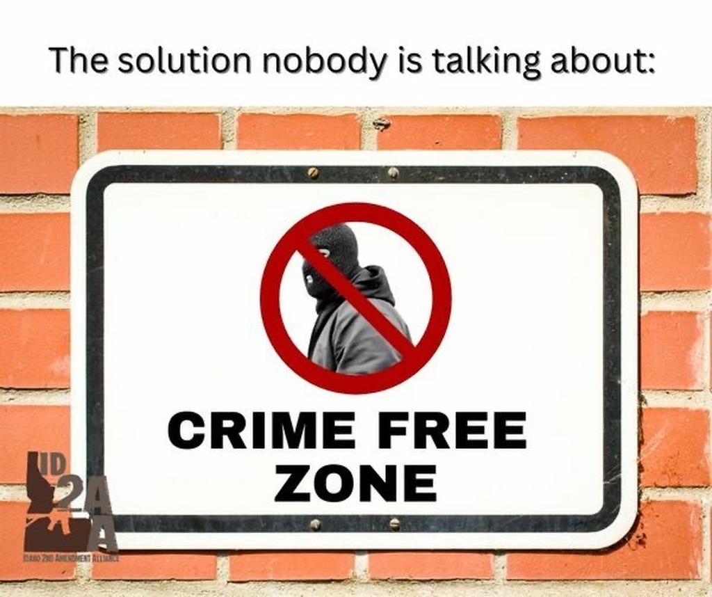 AI caption: a sign that says crime free zone, black and white