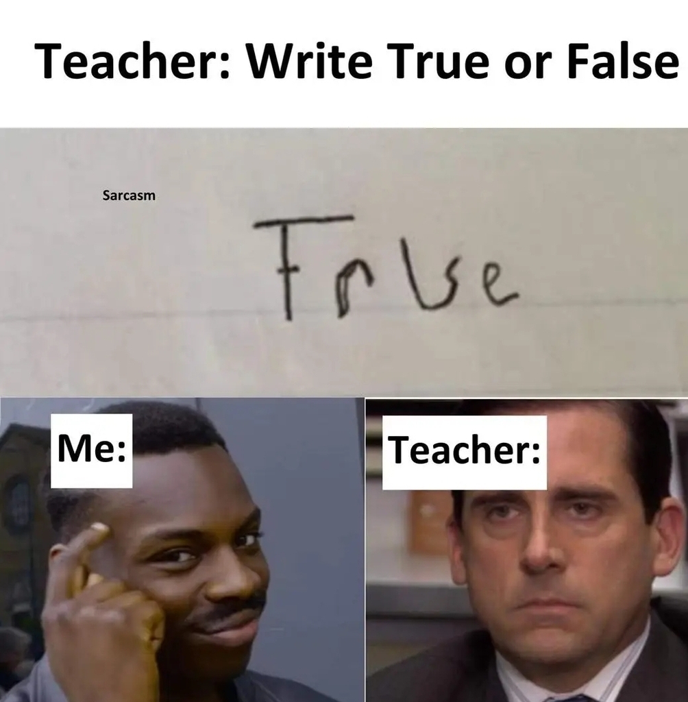 AI caption: teacher write true or false me teacher, meme