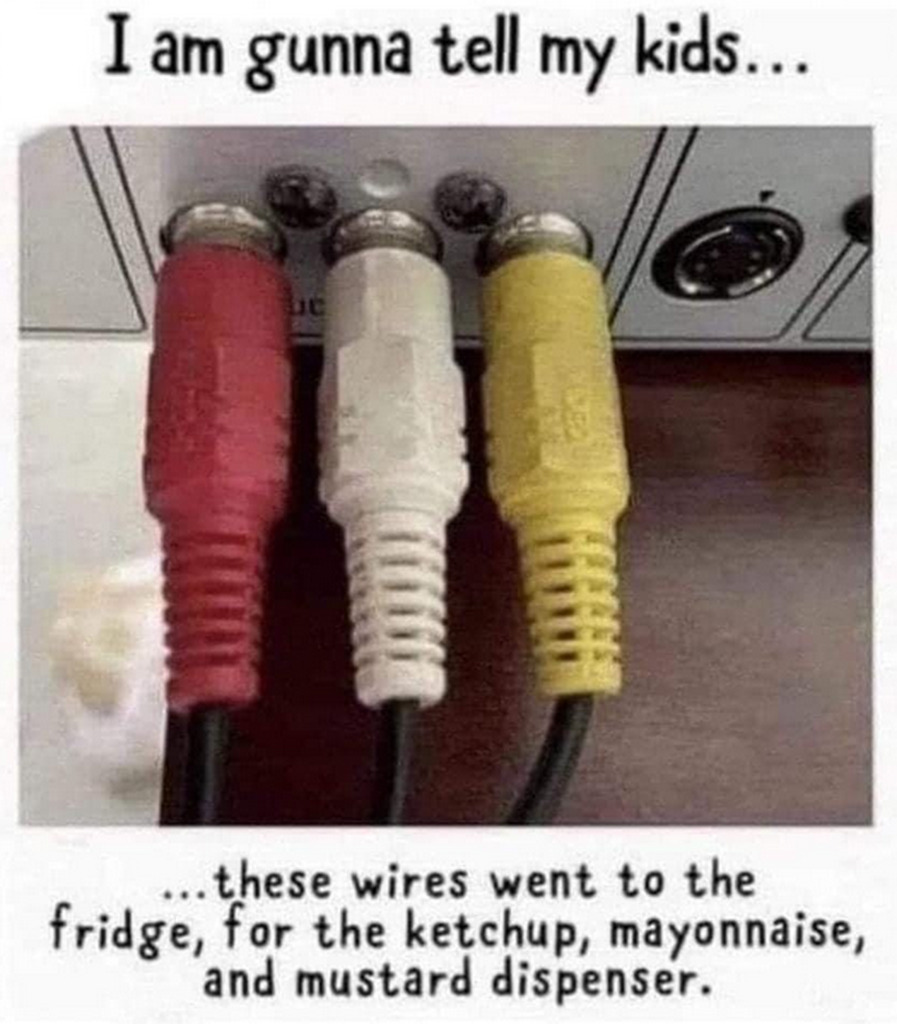AI caption: i am gonna tell my kids these wires want to the fridge, the ketchup, the mayo, and the ketchup, comic