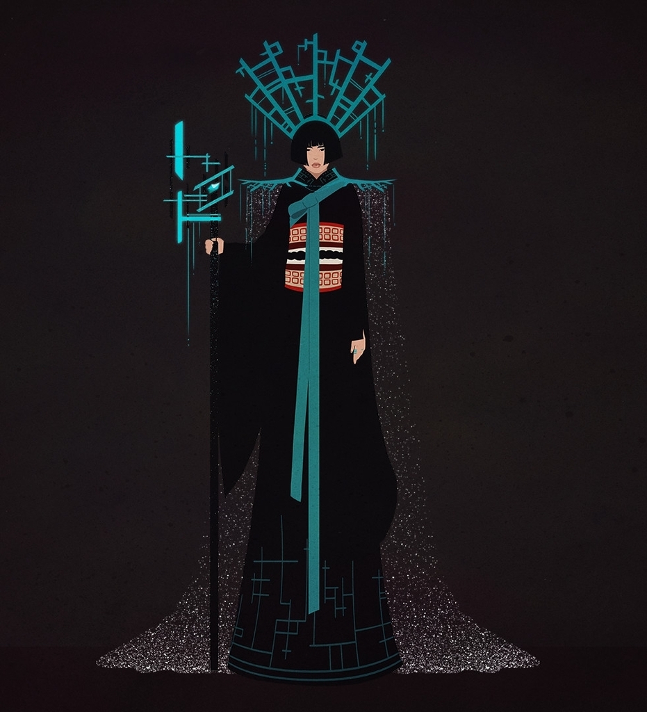 AI caption: a black and white illustration of a woman with a sword, anime