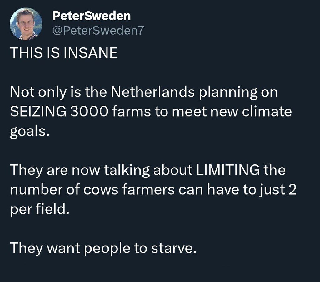 AI caption: this is insane the netherlands planning on seizing 3000 farms to meet new climate, text