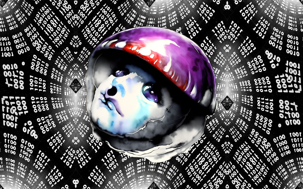 AI caption: a purple and white skull with a helmet, abstract