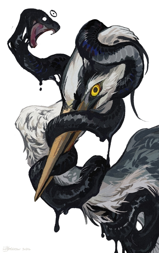AI caption: a bird with snakes on its head, a black and white drawing