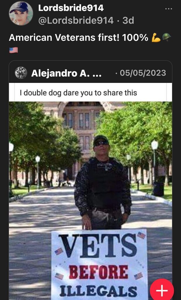 AI caption: a man holding a sign that says american veterans first, graphic design