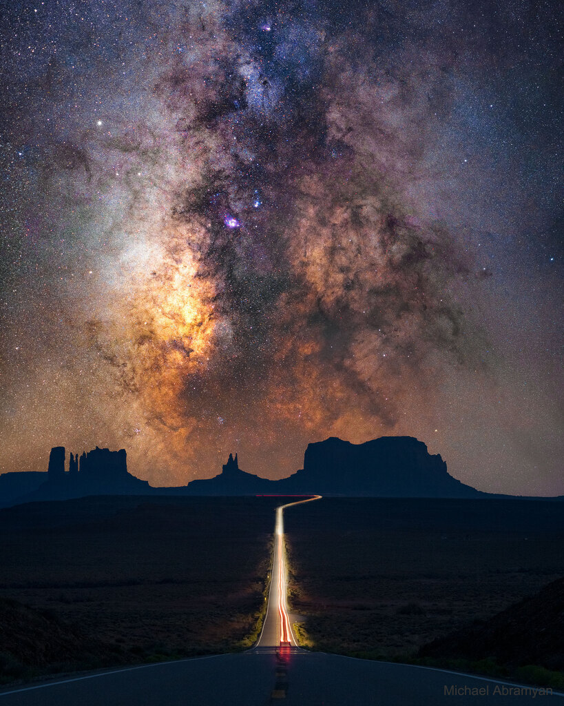 AI caption: a road with a milky way, abstract