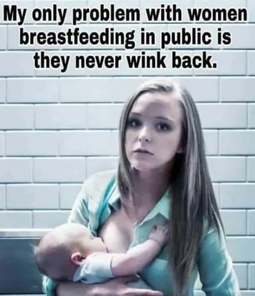 AI caption: the only problem with women breastfeeding in public is they never wink back, black and white