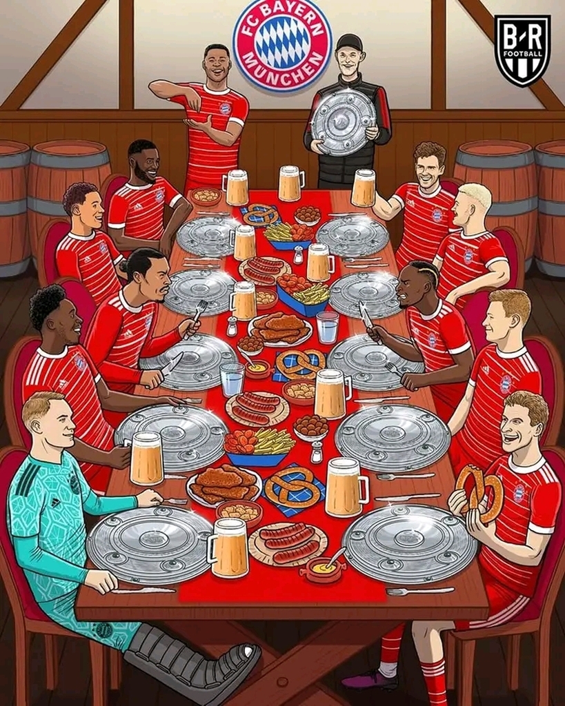 AI caption: bayern munich vs bayern munich - a drawing of a table with football players, cartoon