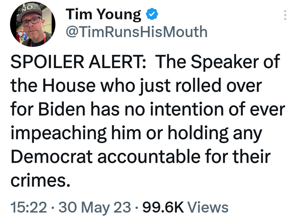 AI caption: tim young tweets about the speaker of the house, a tweet