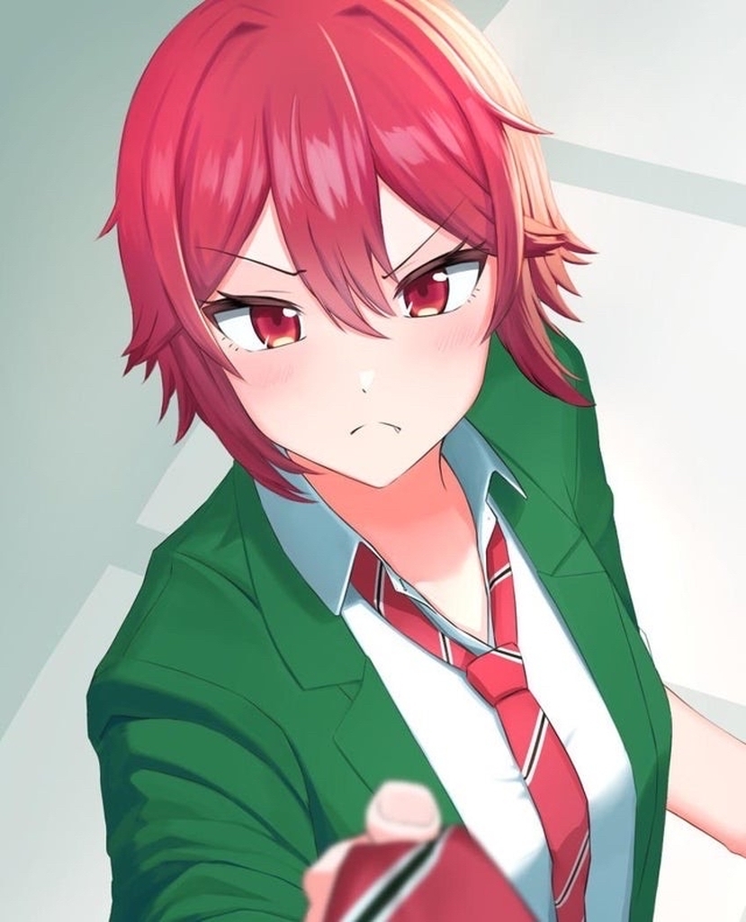 AI caption: a girl with red hair and green jacket, anime