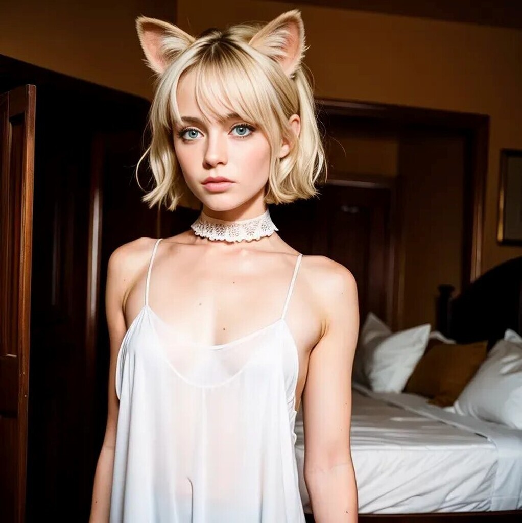 AI caption: a woman in a white dress with cat ears, portrait