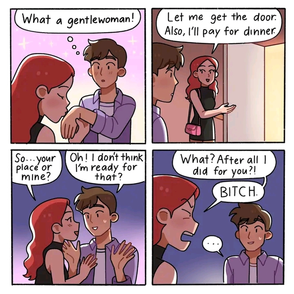 AI caption: a comic strip about a man and a woman, comic strip