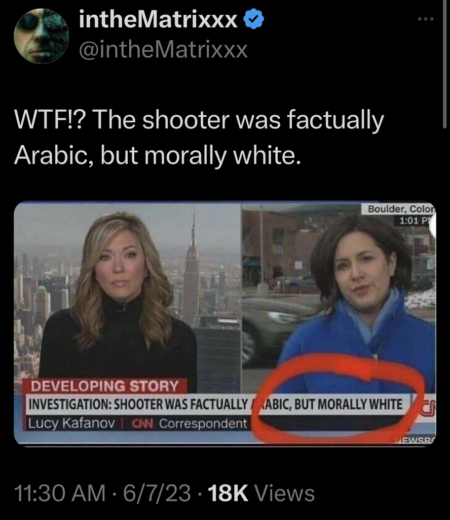 AI caption: the shooter was actually arabic, but morally white