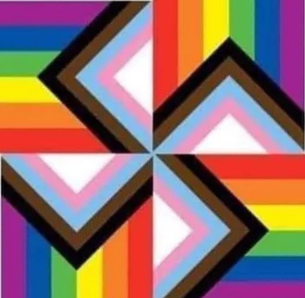 AI caption: a rainbow colored square with a rainbow colored square, abstract