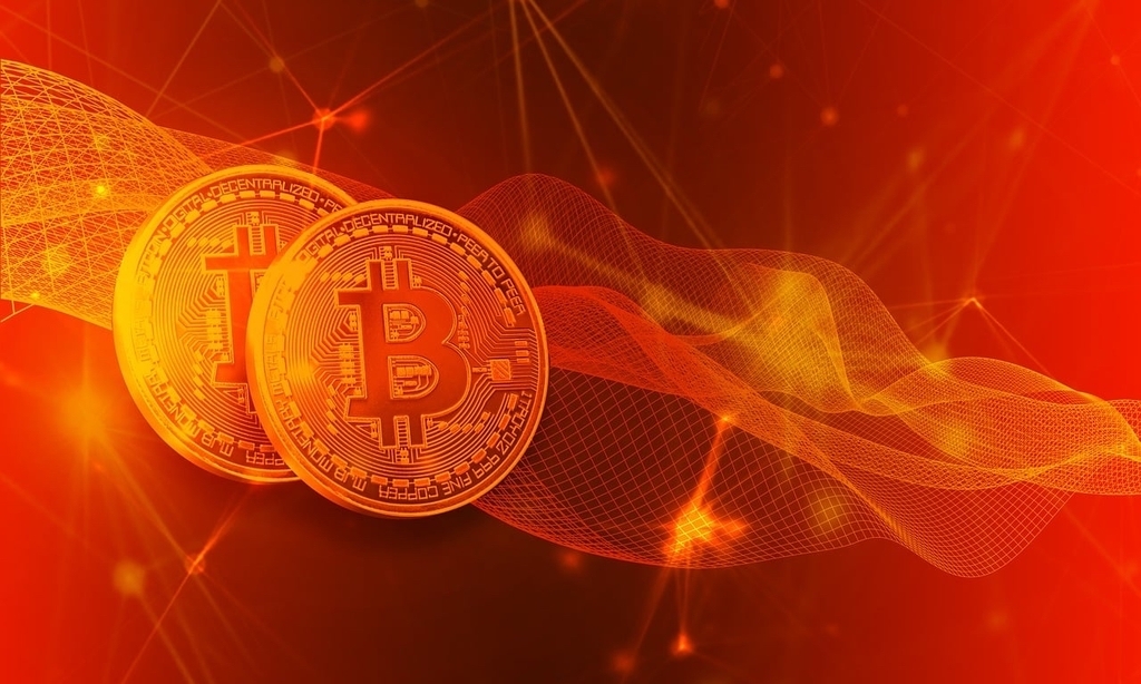 AI caption: bitcoin on a red background, abstract