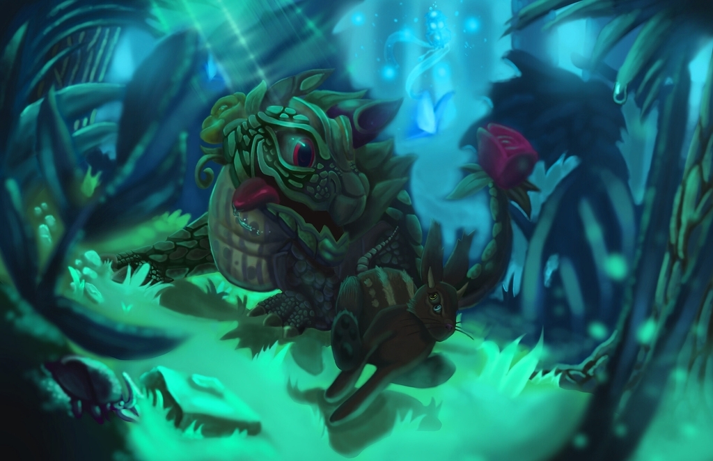 AI caption: a dragon in the forest with green eyes, cartoon