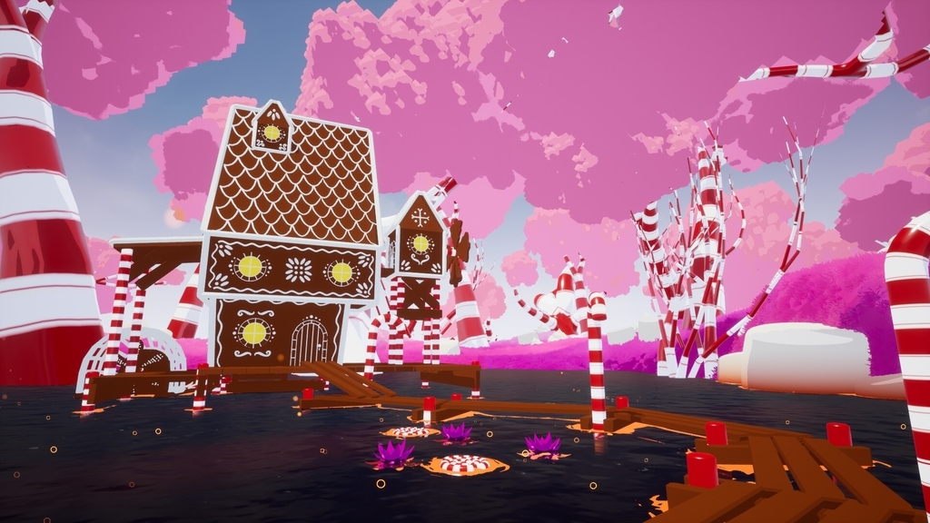 AI caption: a pink and white house with candy canes, 3d
