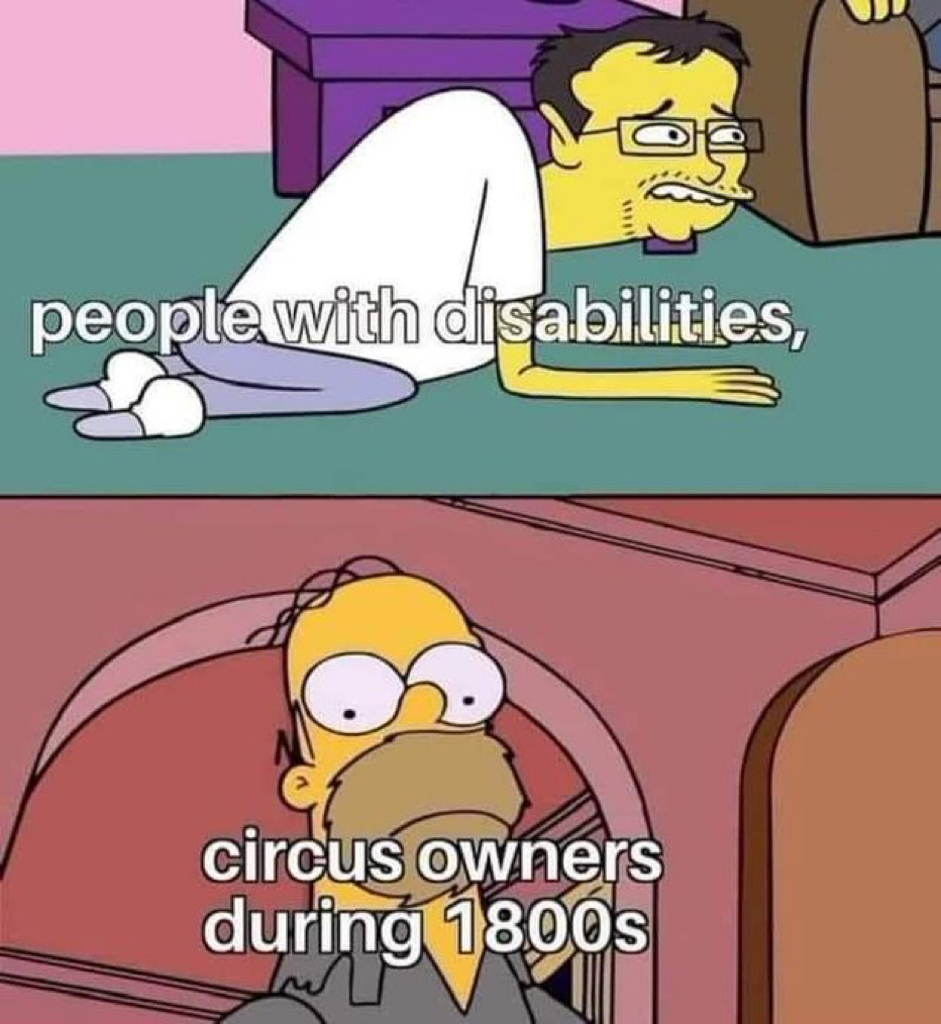 AI caption: people with disabilities, circus owners during 1800s, cartoon