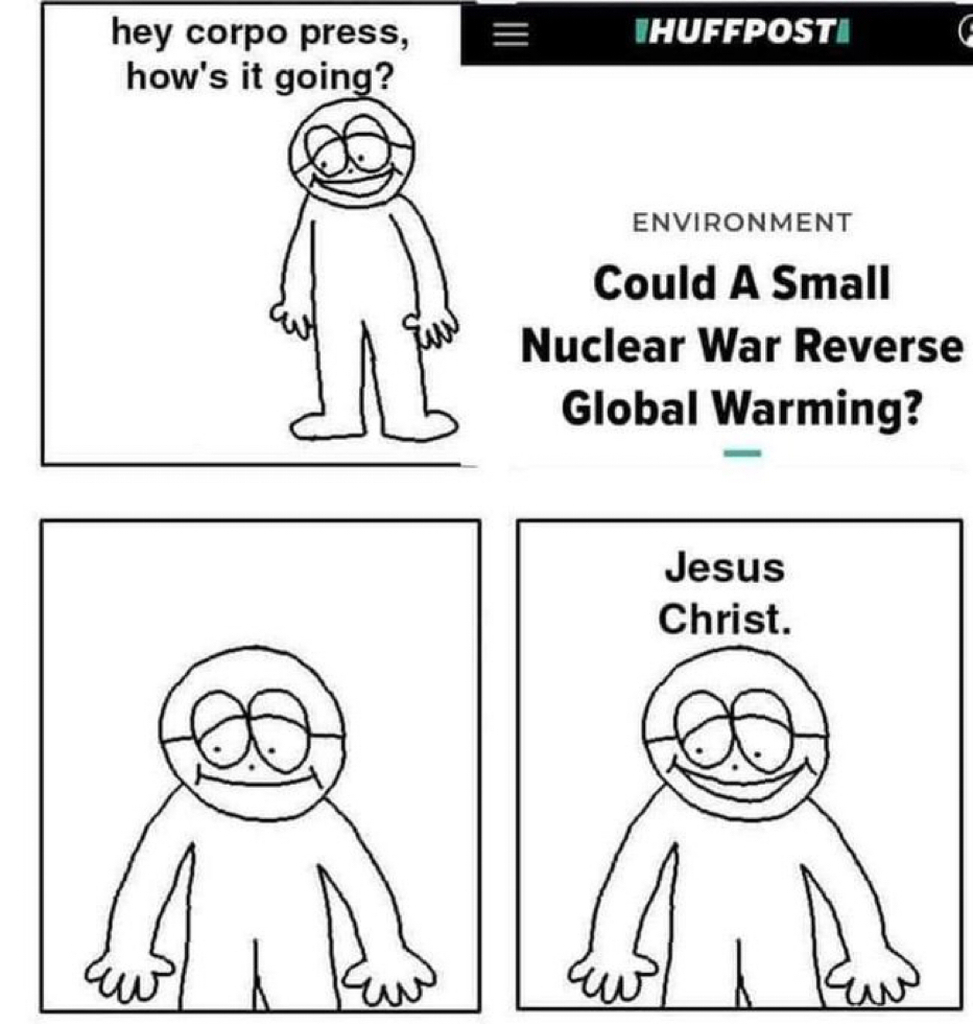 AI caption: a cartoon showing a nuclear war and global warming, comic
