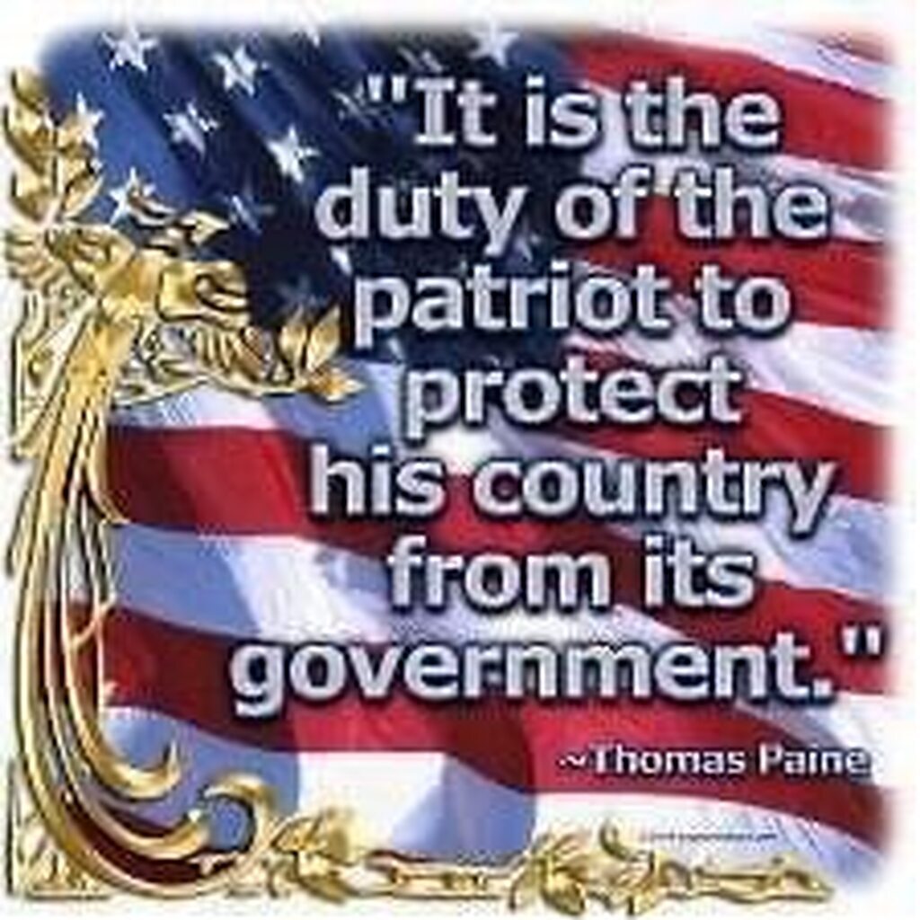 AI caption: a quote from thomas paine about the duty of the patriot to protect his country from government, a black and white image