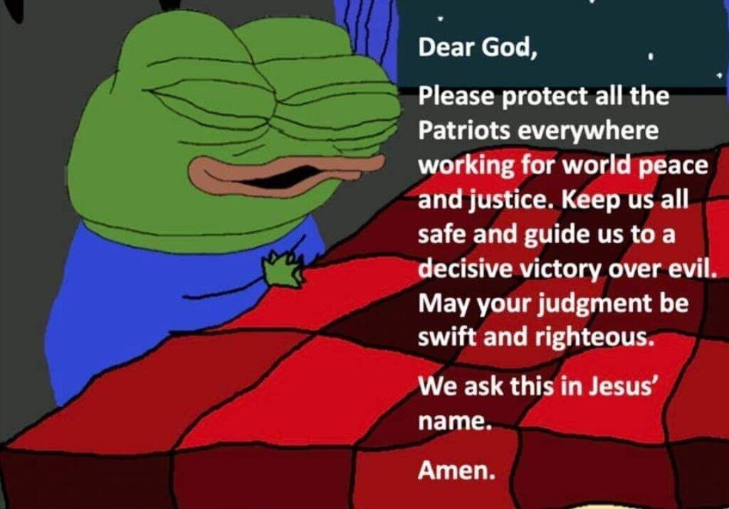 AI caption: a frog with a message saying, dear god please protect us all, cartoon