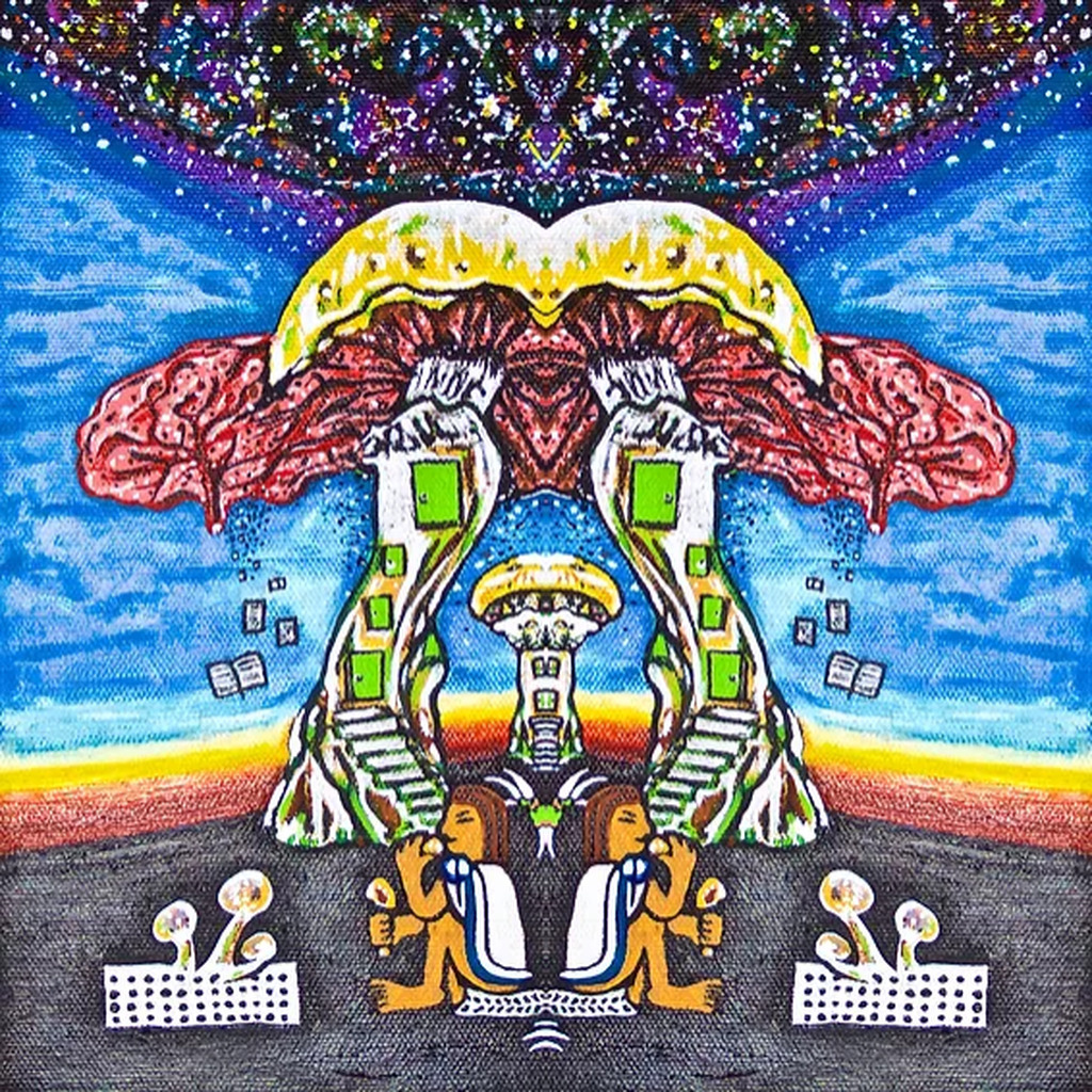 AI caption: the art of the occult by charles bostini, a black and white image sorcerers of antiquity cover art, the image is a sexy image, a collage of images a colorful octagon with a lot of different colors, the image is a sex symbol, abstract a painting of a man with a mushroom in his head, the image is a psychedelic painting, abstract