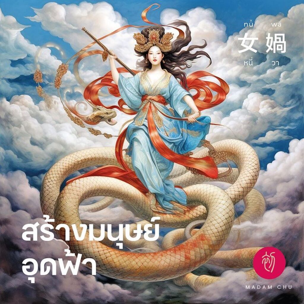 AI caption: a woman is riding a dragon on clouds, chinese