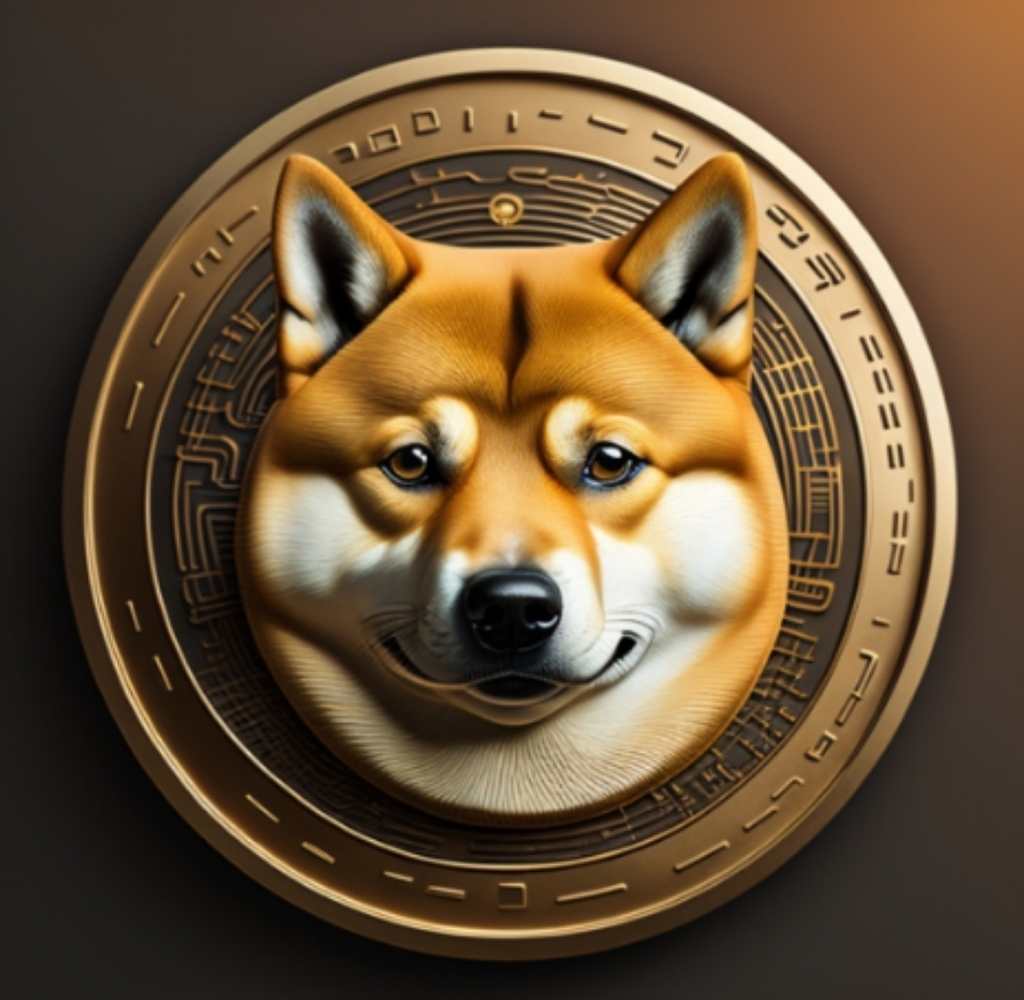 AI caption: shiba dog on a coin, 3d rendering