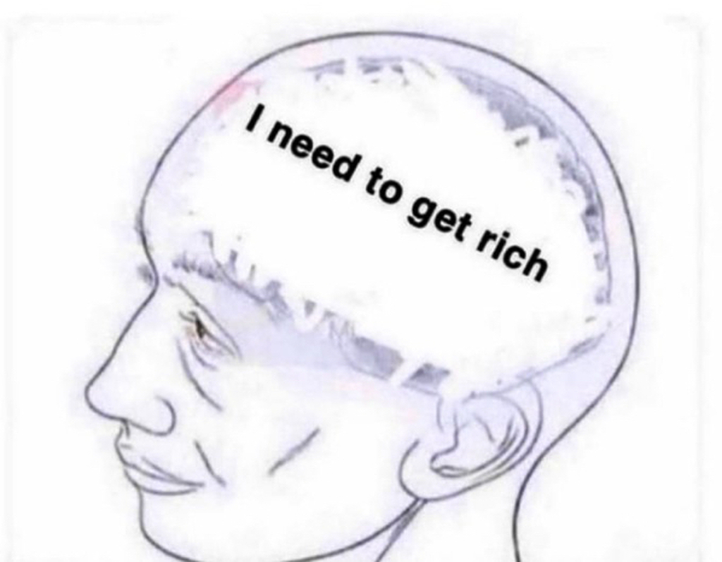 AI caption: a man's head with the words i need to get rich, cartoon