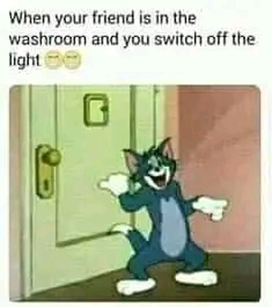 AI caption: a cartoon cat with the caption when your friend is in the bathroom and you switch off the light, cartoon