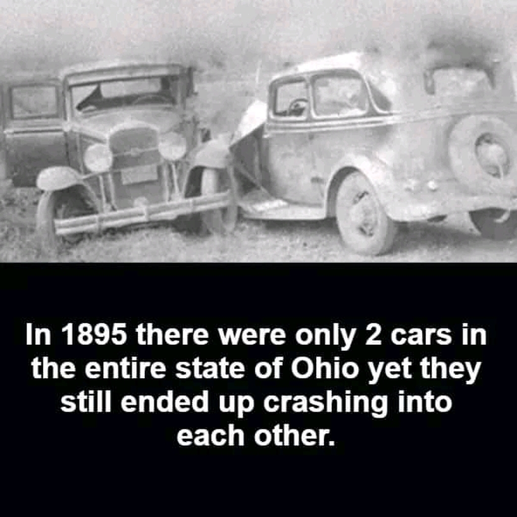 AI caption: a photo of an old car with a caption that says, in 1895 there were only 2 cars in the entire state of ohio, black and white