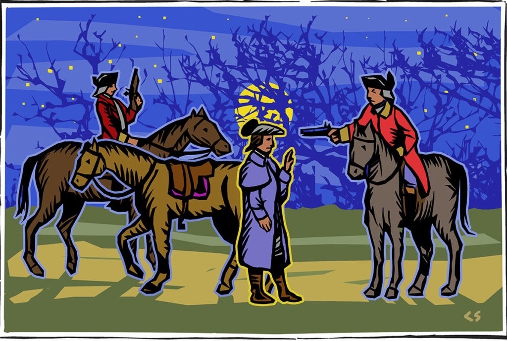 AI caption: a painting of two men on horses, illustration