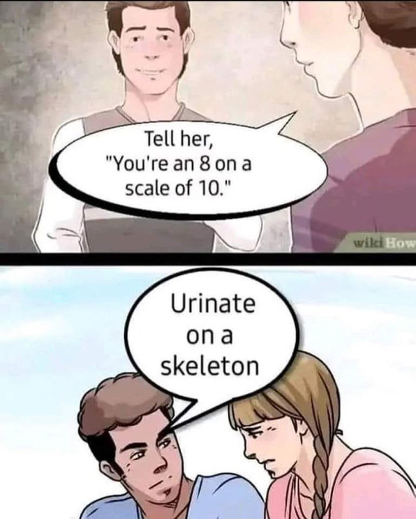 AI caption: a girl and a boy talking about a skeleton, comic