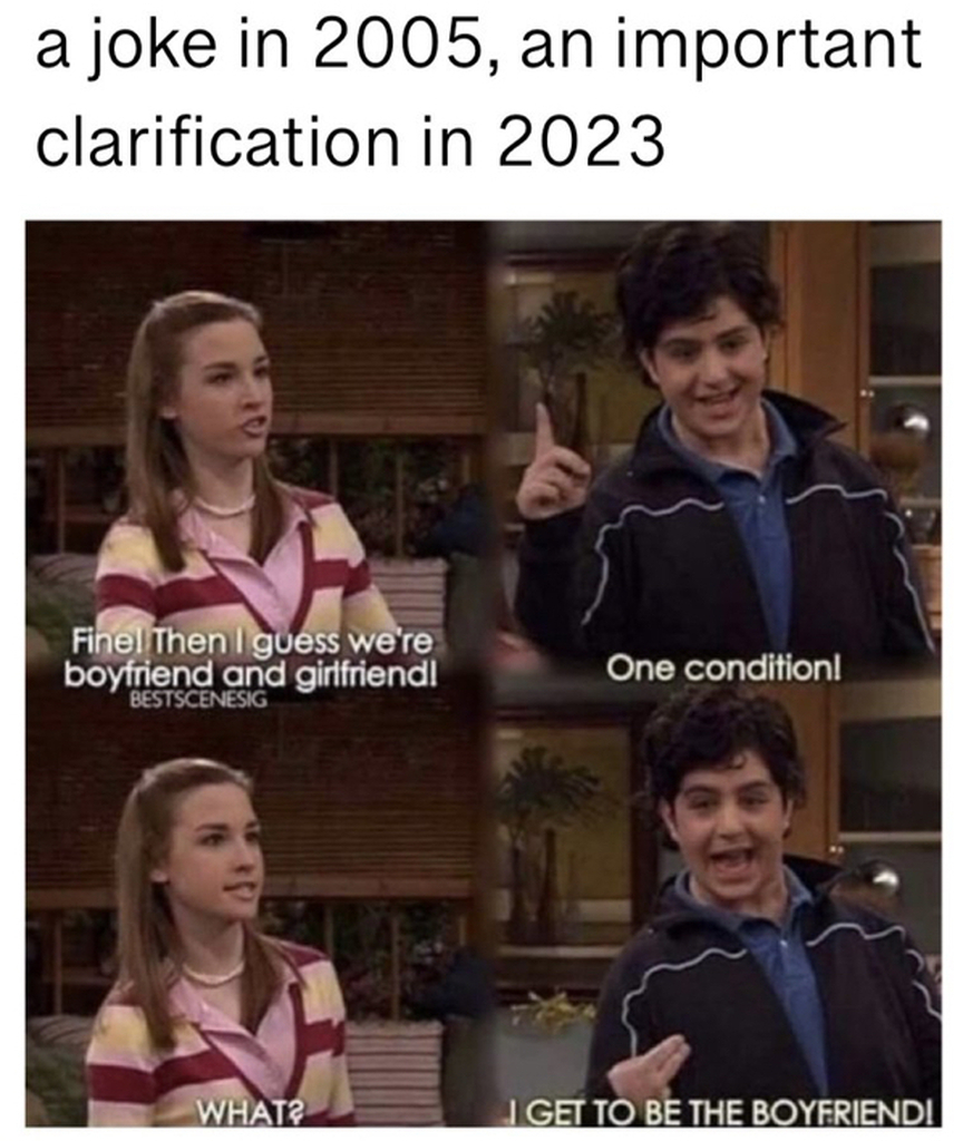 AI caption: a picture of a girl with a joke in 2005 an important clarification in 2002, it is a comic style