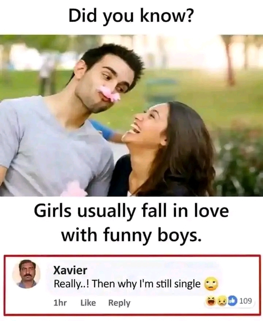 AI caption: a couple with a girl and a boy with the caption did you know girls usually fall in love with funny boys, comic