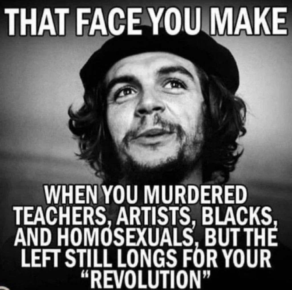 AI caption: a photo of a man with the caption that face you make when you murdered teachers, homosexuals, blacks, left long for your revolution, black and white