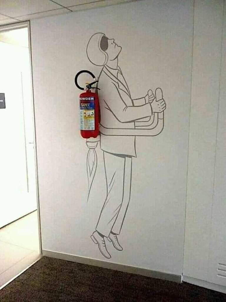 AI caption: a man is holding a fire extinguisher in an office, cartoon
