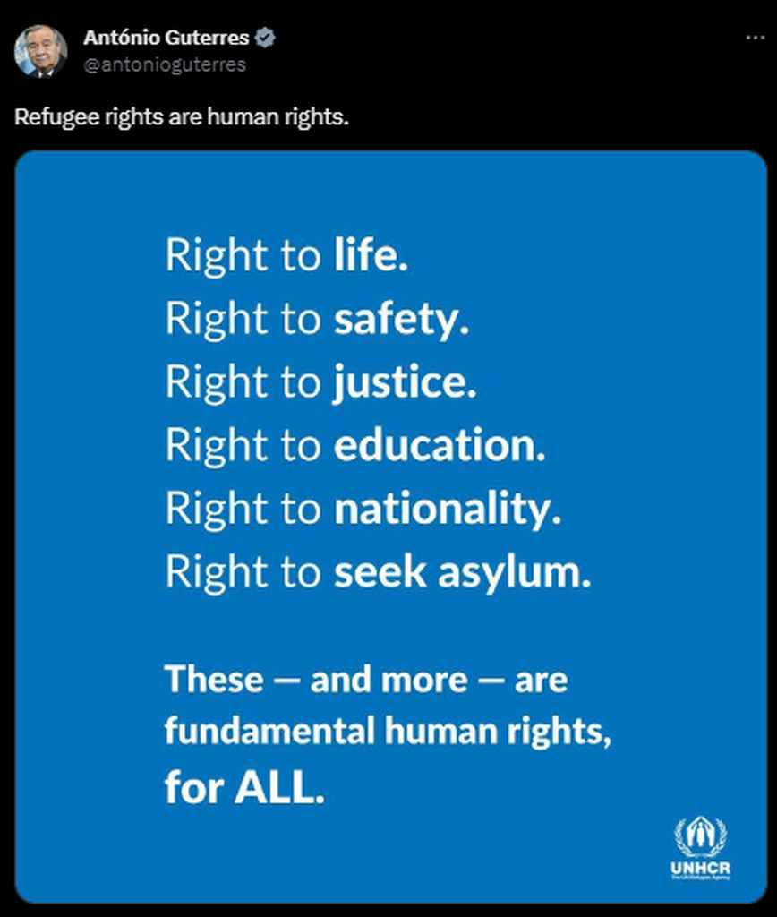 AI caption: a tweet with the words'right to life, right to safety, right to education, and right to asylum, black and white