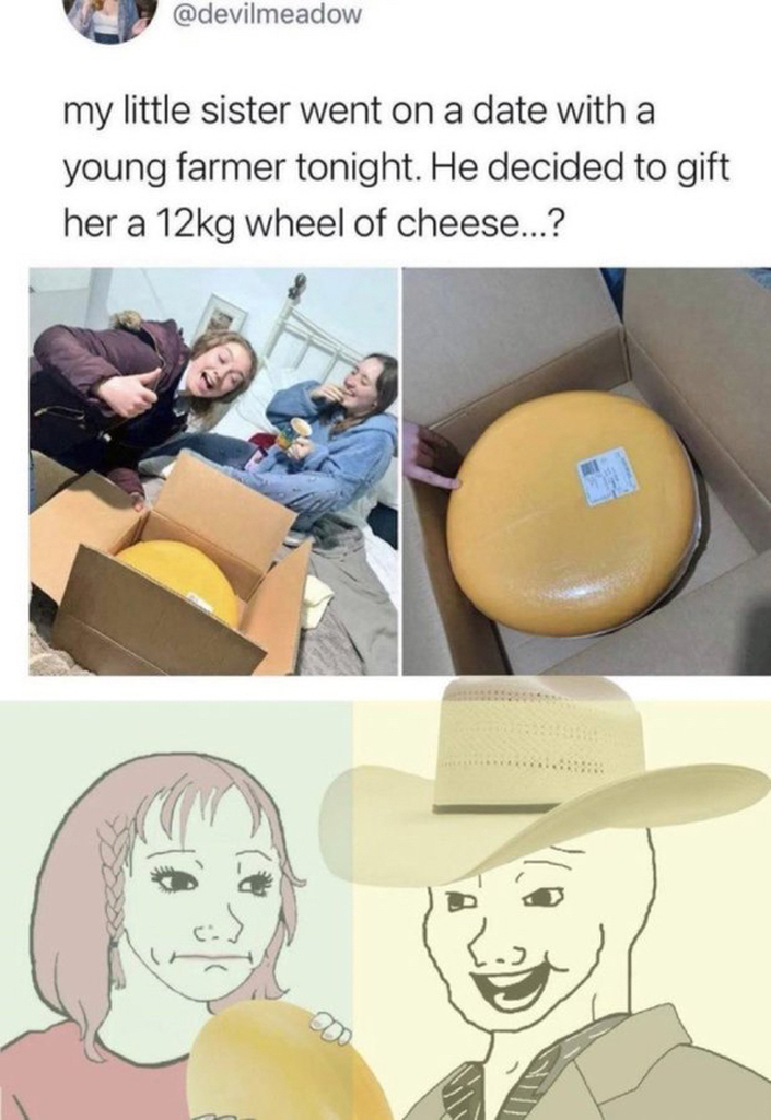 AI caption: a picture of a cheese and a picture of a cowboy, meme