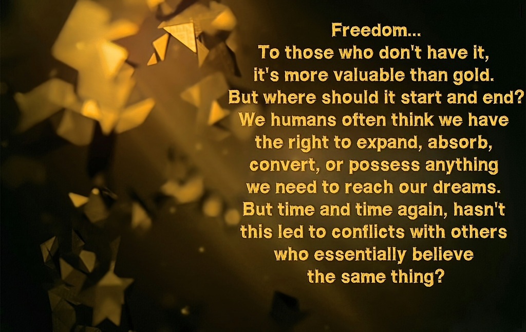 AI caption: a black background with gold stars and the words freedom, black and white