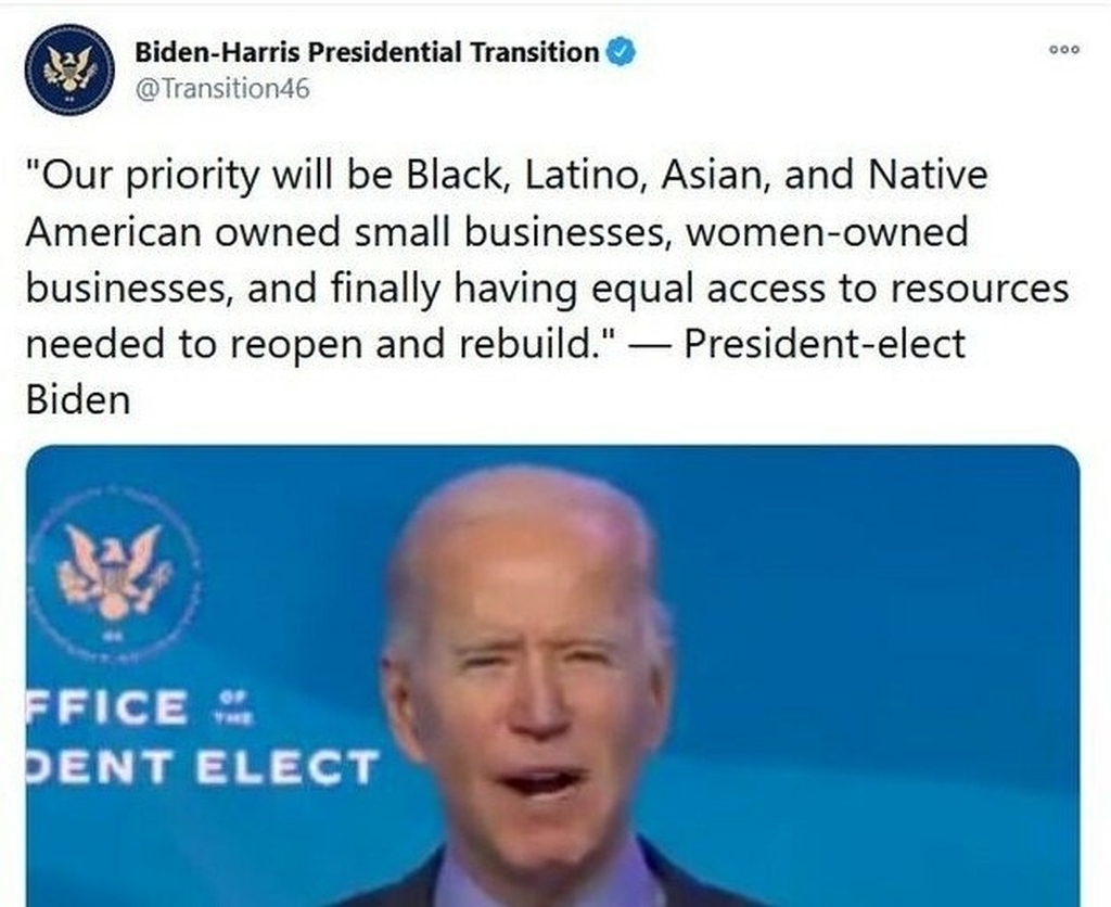AI caption: joe biden's tweet about the black, latino, and native american business, a tweet