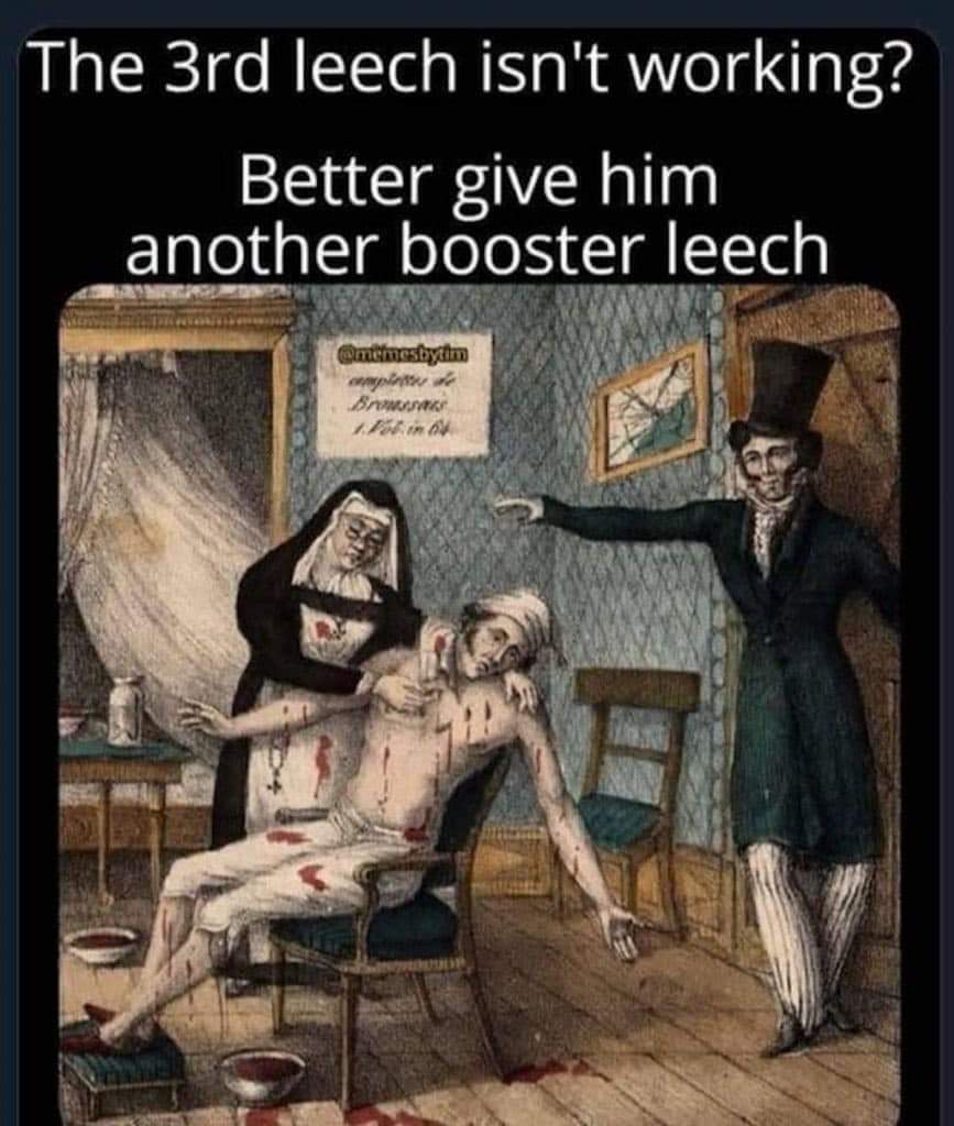 AI caption: the 3rd leech isn't working better give him another booster leech, cartoon