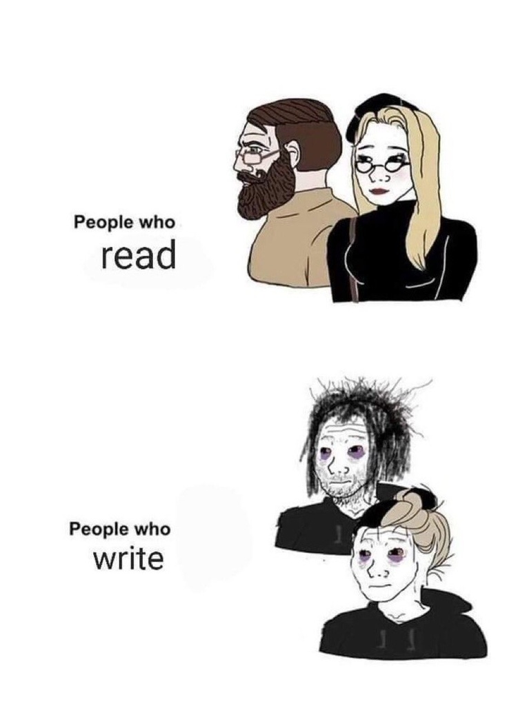 AI caption: people who read people who write, cartoon