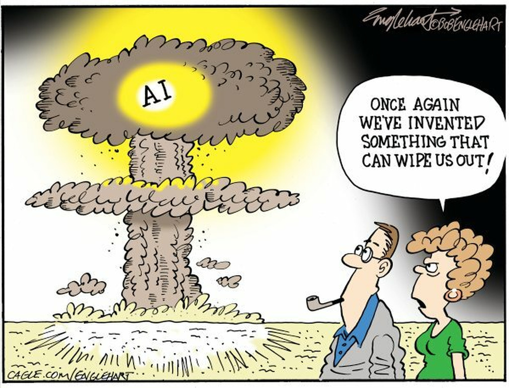 AI caption: a cartoon with a nuclear explosion and a man standing in front of it, cartoon