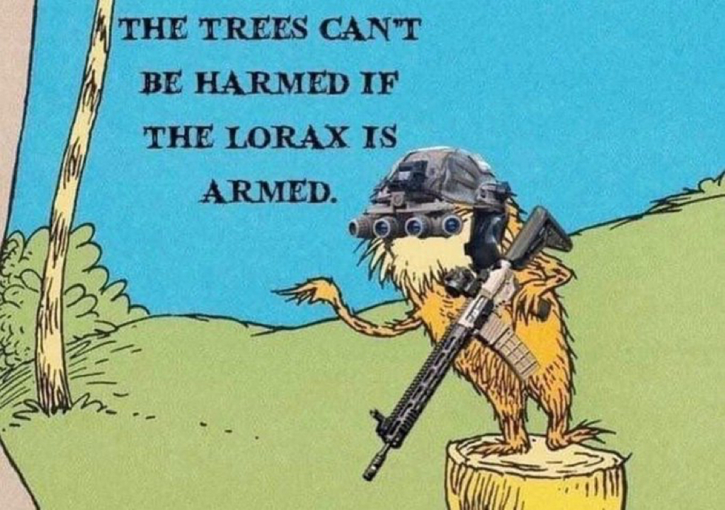 AI caption: a cartoon of a lorrax with a gun, cartoon